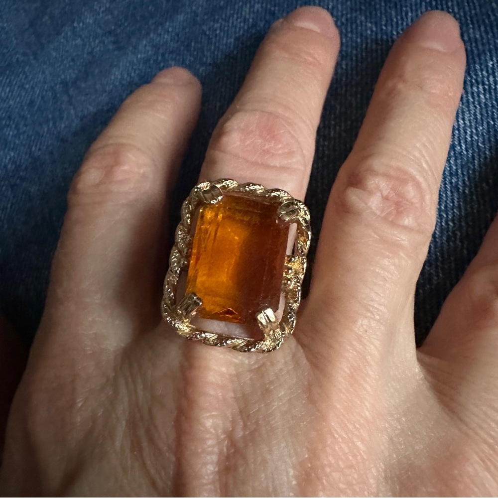 Sarah Coventry Vintage Cocktail Ring with Amber Stone